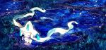  closed_eyes closed_mouth commentary_request grass jirachi light_particles night night_sky pippi_(pixiv_1922055) pokemon pokemon_(creature) pokemon_focus puddle reflection reflective_water ripples sky smile solo standing 