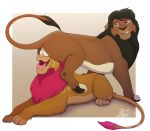  2019 3_toes anatomically_correct anatomically_correct_genitalia animal_genitalia aode balls balls_on_face black_body black_fur black_nose brown_body brown_fur butt clyde_wolf digital_media_(artwork) domination duo felid feral feral_on_feral fur genitals hair lion looking_at_another male male/male mammal nude open_mouth pantherine purringlion sex simple_background smile these_aren&#039;t_my_glasses toes tongue tongue_out 