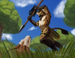  antelope anthro bovid clothing duo fight forest gazelle grass horn hunter hunting hyaenid loincloth male mammal melee_weapon niada outside polearm savanna spear spots spotted_hyena tail_tuft tree tribal tuft weapon 