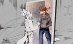  &lt;3 2020 ambiguous_gender anthro bottomwear brown_body brown_fur canid canine canis cheek_tuft clothed clothing colored comic_page coyote dipstick_ears duo ears_back english_text facial_tuft fennec fox fully_clothed fur grey_hoodie hands_in_pockets hi_res hoodie inner_ear_fluff jeans kemono line_art looking_at_another mammal multicolored_ears owo pants pivoted_ears pockets polarissketches shaded sketch sketch_background smile standing tan_body tan_fur text topwear tuft yellow_eyes 