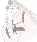  alien boruto:_naruto_next_generations byakugan closed_mouth color1242 colored_skin cowboy_shot curved_horns eye_in_palm highres horns long_hair naruto_(series) ootsutsuki_momoshiki ponytail robe simple_background sketch very_long_hair white_background white_eyes white_hair white_robe white_skin 