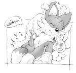  2020 anthro balls bed blush bodily_fluids canid canine chao_(sonic) cheek_tuft chest_tuft clothing cum cumshot digital_media_(artwork) dipstick_tail ejaculation erection erosuke eyes_closed facial_tuft fox frenulum fur furniture genital_fluids genitals gloves handwear humanoid_genitalia humanoid_penis japanese_text looking_pleasured lying male mammal masturbation miles_prower monochrome multicolored_tail orgasm penile penile_masturbation penis pillow plushie retracted_foreskin simple_background solo sonic_the_hedgehog_(series) sweat text translation_request tuft uncut video_games 