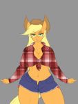  2020 3:4 abs anthro applejack_(mlp) big_breasts blonde_hair bottomwear breasts cleavage clothed clothing equid equine female freckles friendship_is_magic green_eyes hair hi_res horse hotpants long_hair lurking_tyger mammal muscular muscular_female my_little_pony orange_body pony shorts simple_background wide_hips 