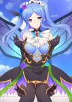  1girl black_gloves black_thighhighs blue_eyes blue_hair breasts bug butterfly butterfly_wings closed_mouth dress elbow_gloves fairy_wings fire_emblem fire_emblem_fates fire_emblem_heroes flora_(fire_emblem) flora_(resplendent)_(fire_emblem) flower gloves hair_flower hair_ornament headdress insect_wings large_breasts long_hair looking_at_viewer maid maid_headdress official_alternate_costume smile solo sylphy_fe thighhighs twintails wings 