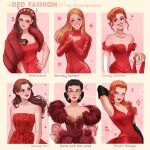  6+girls bedazzled black_gloves black_hair blair_wardorf blonde_hair bodysuit breasts britney_spears brown_hair cabaret character_name cleavage commentary copyright_name dress english_commentary fashion fur-trimmed_dress fur_trim gloves gone_with_the_wind gossip_girl grin hairband highres jewelry latex long_hair lucifer_(bedazzled) luztapiaart moulin_rouge multiple_drawing_challenge multiple_girls necklace oops!_...i_did_it_again orange_hair pretty_woman real_life red_bodysuit red_dress red_theme satine_(moulin_rouge) scarlett_o&#039;hara short_hair smile stole vivian_ward white_gloves y2k_fashion 