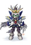  ahoge animal_ears blue_eyes feathers green_eyes grey_hair gundam gundam_wing gundam_wing:_endless_waltz hair_between_eyes highres horse_ears horse_girl horse_tail long_hair looking_at_viewer mayohi_neko mecha mecha_focus mechanical_wings mechanization mobile_suit multicolored_hair oguri_cap_(umamusume) robot science_fiction sd_gundam tail umamusume v-fin wing_gundam_zero_custom wings 