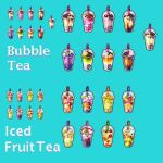  blue_background bubble_tea commentary cup drink english_commentary english_text food food_focus food_name fruit iced_tea no_humans original pixel_art simple_background yuuki_mokuya 