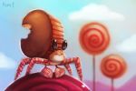  arthropod candy cloud crustacean cryptid-creations food food_creature lollipop malacostracan marine paguroid peanut_butter_cup sky solo 