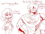  anthro bovid caprine cdepraxis clothed clothing darkner deltarune dialogue digital_media_(artwork) duo elemental_creature elemental_humanoid elnina_(deltarune) english_text female hair humanoid kris_(deltarune) male mammal meme_face meme_pose monochrome not_furry sheep simple_background text undertale_(series) 