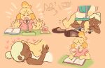  5_fingers 5_toes animal_crossing anthro barefoot black_clothing black_footwear black_shoes blonde_hair blush book breasts canid canine canis chair clothing compysteps confusion domestic_dog electronics eyes_closed feet female female/female fingers foot_fetish foot_on_face footwear fur furniture group hair heart_symbol human humanoid_feet isabelle_(animal_crossing) laugh mammal microphone motion_lines nintendo on_chair open_mouth open_smile pink_clothing pink_shirt pink_topwear plantigrade question_mark red_hair_tie shih_tzu shirt shoes_removed sitting sitting_on_chair smile soles speaker swivel_chair tail tickle_fetish tickling tickling_feet tied_hair toes topwear toy_dog trio wolf writing_in_notebook writing_utensil yellow_body yellow_fur 