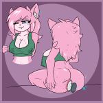  1:1 absurd_res aeris_(vg_cats) airpods anthro azureinthedark big_breasts blue_eyes blush bodily_fluids bottomless breasts buttplug clothed clothing domestic_cat felid feline felis female fur hair hi_res mammal nipples pink_body pink_fur pink_hair saliva sex_toy solo sweat vg_cats webcomic 