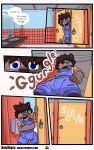  absurd_res ageplay anthro bathroom bewskyss canid canine clothed clothing comic dialogue five_nights_at_freddy&#039;s five_nights_at_freddy&#039;s:_security_breach hi_res implied_scat looking_at_viewer male mammal onomatopoeia public_restroom restroom_stall roleplay scottgames slamming solo sound_effects steel_wool_studios text url 
