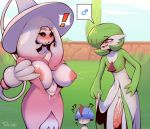  ? ambiguous_gender big_breasts big_penis blush bodily_fluids breasts clothed clothing erection female gardevoir genitals group hatterene hi_res huge_breasts huge_penis humanoid humanoid_genitalia humanoid_penis lactating male milk nintendo nipples not_furry partially_clothed penis pok&eacute;mon pok&eacute;mon_(species) ralts shinki_(artist) video_games 