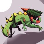  2025 absurd_res action_pose all_fours ambiguous_gender digital_media_(artwork) generation_3_pokemon green_body hi_res hitherto looking_at_viewer mega_evolution nintendo nude pokemon pokemon_(species) portrait pose sceptile simple_background solo three-quarter_view yellow_eyes 