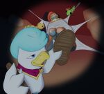 3_toes 4_fingers accessory anthro arthropod_webbing background_character badge bdsm beak black_soles blue_body blue_eyes blue_feather_hair blue_feathers blue_skin bondage bound caterpie cave claws clenched_teeth clothing covering covering_self curling_toes duo eyebrows feather_hands feathers feet feral finger_on_foot fingers footwear generation_1_pokemon generation_5_pokemon generation_9_pokemon gold_trim green_eyes gremlinshiba grey_body grey_scales grimace head_crest hi_res holding_clothing holding_footwear holding_object holding_shoes inside looking_at_another magenta_scarf male metal mummification nash_(mrmellow) nintendo open_mouth orange_body orange_scales pin_accessory pin_button pokemon pokemon_(species) quaxly raised_eyebrows red_crest removing_shoes sandals sandals_removed scales scarf scrafty shoes sidecut suspension taking_off_shoes teasing teeth tickling tickling_feet toe_claws toes ventral_scales vignette web_bondage weedle yellow_beak yellow_clothing