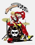 1other alternate_costume black_necktie blonde_hair boots brass_knuckles drum drum_set drumsticks full_body gloves hat holding holding_drumsticks instrument jacket long_sleeves looking_at_viewer mask musical_note necktie official_art pants persona persona_5 red_hat red_jacket red_pants sakamoto_ryuuji shirt short_hair simple_background skull_mask skull_print soejima_shigenori solo star_(symbol) third-party_source weapon white_background white_shirt yellow_boots yellow_gloves 