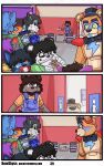  5:8 absurd_res ageplay animatronic anthro backpack bathroom bear bewskyss canid canine canis clothing comic female five_nights_at_freddy&#039;s five_nights_at_freddy&#039;s:_security_breach freddy_(fnaf) fur giant_panda group hair hat headgear headwear hi_res infantilism machine male mammal object_in_mouth overalls pacifier pacifier_in_mouth propeller_hat robot roleplay scottgames shocked steel_wool_studios text url wolf 