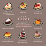  banana_cake bilingual_text brown_background cake cake_slice cheesecake chocolate_cake commentary english_commentary english_text food food_focus food_name fruit_tart gateau_au_chocolat gateau_fraise icing mixed-language_text mont_blanc_(food) no_humans original pixel_art red_velvet_cake simple_background strawberry_cake strawberry_shortcake sweets tart_(food) yuuki_mokuya 