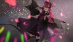  1girl aito blue_eyes dragon_horns dragon_tail dress elizabeth_bathory_(fate) elizabeth_bathory_(fate)_(all) fate/grand_order fate_(series) highres horns long_hair looking_at_viewer open_mouth pink_hair pointy_ears smile solo tail 
