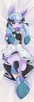 2025 absurd_res alternate_color anthro anthrofied apron bedding bedding_background black_bow black_clothing black_dress bow_panties bow_underwear cheek_tuft clothing crotch_tuft dakimakura dakimakura_design della_(zdx) digitigrade dress ear_bow eeveelution facial_tuft fan_character featureless_crotch female female_anthro frilly frilly_clothing frilly_dress frilly_panties frilly_underwear front_view full-length_portrait generation_4_pokemon glaceon handpaw hi_res high-angle_view leg_markings looking_at_viewer looking_up lying maid_headdress maid_uniform markings nintendo on_back panties panties_around_ankle paws pink_eyes pokemon pokemon_(species) portrait semi-anthro socks_(marking) solo tuft underwear uniform zdx
