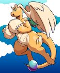 2025 big_breasts breasts claws curvy_figure digital_drawing_(artwork) digital_media_(artwork) dragonite female fourssss generation_1_pokemon generation_9_pokemon genitals hi_res holding_breast horn huge_breasts looking_at_viewer mega_dragonite mega_evolution multicolored_body nintendo pokemon pokemon_(species) scalie sky skyscape solo tail two_tone_body vulva wings