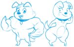  2020 anthro benny_(mao_mao:_heroes_of_pure_heart) biceps big_muscles canid canine canis cartoon_network collar collar_tag domestic_dog duo female flexing freckles happy looking_at_viewer looking_away male mammal mao_mao:_heroes_of_pure_heart monochrome mostly_nude muscular muscular_male open_mouth pecs penny_(mao_mao:_heroes_of_pure_heart) sbshouseofpancakes semi-anthro short_stack simple_background sketch smile standing thick_thighs triceps white_background wide_hips 
