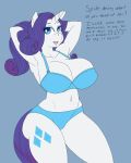  anthro big_breasts bra breasts cleavage clothed clothing dialogue equid female friendship_is_magic hair horn lurking_tyger mammal my_little_pony panties pose purple_hair rarity_(mlp) simple_background solo underwear unicorn white_body wide_hips 