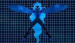 3d_(artwork) 7:4 alternate_form anthro armor avian beak bird black_body black_clothing black_eyes black_feathers blue_hair bottomwear breastplate clothing cosmic_background cosmic_wings digital_media_(artwork) eyeliner feathers feet female fighting_pose geometric_background grid_background hair hi_res long_hair looking_at_viewer lorded makeup martlet_(zenith_form) messy_hair open_mouth pattern_background pose screaming sharp_talons simple_background sky solo spread_wings star starry_background starry_sky talons toes tongue tongue_out torn_bottomwear torn_clothing undertale_yellow wide_hips winged_arms wings yellow_sclera