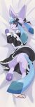 2025 absurd_res alternate_color anthro anthrofied apron bedding bedding_background black_bow black_clothing black_dress butt clothing crotch_tuft dakimakura dakimakura_design della_(zdx) digitigrade discarded_clothing discarded_panties discarded_underwear dress ear_bow eeveelution fan_character featureless_crotch female female_anthro frilly frilly_clothing frilly_dress frilly_panties frilly_underwear full-length_portrait generation_4_pokemon glaceon handpaw hi_res high-angle_view leg_markings looking_at_viewer looking_back looking_up lying maid_uniform markings nintendo on_back on_front panties paws pink_eyes pokemon pokemon_(species) portrait presenting presenting_hindquarters rear_view semi-anthro socks_(marking) solo tongue tongue_out tuft underwear uniform zdx