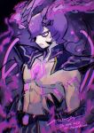  1boy abs armor closed_mouth daemon_(fantasy_life) fantasy_life fantasy_life_i:_the_girl_who_steals_time frown furry hair_between_eyes highres male_focus mouyi pectorals purple_eyes purple_hair short_hair shoulder_armor sign solo topless_male upper_body 