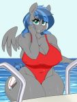  anthro baseball_(disambiguation) bibbo bibbo_(oc) big_breasts breasts cleavage clothed clothing curvy_figure cutie_mark equid equine female huge_breasts mammal my_little_pony nipple_outline one-piece_swimsuit pterippus solo swimwear thick_thighs voluptuous water wide_hips wings 
