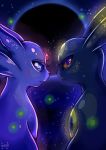  brown_eyes closed_mouth commentary creature english_commentary espeon expressionless eyelashes flufflixx from_side gen_2_pokemon highres looking_at_viewer no_humans pokemon pokemon_(creature) profile purple_eyes signature star umbreon upper_body 