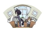  2girls ahoge animal_ears black_hair blanket clock day eishin_flash_(umamusume) hamu_koutarou highres horse_ears horse_girl horse_tail indoors multiple_girls saliva saliva_trail short_hair sleeping sleepwear smart_falcon_(umamusume) tail tree umamusume 