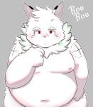  2018 absurd_res anthro belly blush fur hi_res humanoid_hands kemono kemonofluffy lagomorph leporid male mammal moobs navel nipples overweight overweight_male rabbit simple_background solo white_body white_fur 
