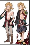  1boy alternate_costume alternate_universe armor arrow_(projectile) bandaged_arm bandaged_chest bandages blonde_hair blue_eyes boots bow_(weapon) brown_boots earrings full_body hand_in_own_hair hazeleafyy holding holding_arrow holding_bow_(weapon) holding_weapon jewelry link low_ponytail male_focus midriff navel parted_bangs pendant_choker pointy_ears ponytail shoulder_armor sidelocks single_shoulder_pad sketch solo the_legend_of_zelda the_legend_of_zelda:_breath_of_the_wild weapon white_background 