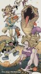  3girls 4boys adjusting_eyewear anniversary armor artificial_eye ayla_(chrono_trigger) blonde_hair blue_tunic breastplate breasts cape chrono_trigger colored_sclera crono_(chrono_trigger) cross-shaped_pupils crossbow fangs frog_boy fur_(clothing) fur_wrist_cuffs glasses grey_fur grey_pants hammer headband holding holding_scythe holding_shield holding_sword holding_weapon jumpsuit katana lucca_ashtear magus_(chrono_trigger) mechanical_arms mechanical_eye mechanical_legs medium_breasts multiple_boys multiple_girls outstretched_arms outstretched_legs pants ponytail purple_hair red_cape red_hair robo_(chrono_trigger) robot romper scarf scythe sharp_na_ago shield signature snake spiked_hair sweatdrop sword symbol-shaped_pupils tongue tongue_out tunic weapon white_headband white_jumpsuit white_pants white_romper wrist_cuffs yellow_pants yellow_scarf yellow_sclera 