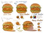  burger cheese english_text food food_focus highres how_to lettuce no_humans original progression reference_sheet rora_(auroradiation) screenshot_inset simple_background sliced_cheese still_life tomato tomato_slice white_background 