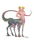 2_penises 3:4 3_toes 6_legs absurd_res ashva blonde_hair bracelet bracelet_only claws diego_brando digital_drawing_(artwork) digital_media_(artwork) dinosaur dio_brando english_text feet genitals green_body green_skin green_tail hair hi_res humanoid_face humanoid_hands humanoid_taur jewelry jojo&#039;s_bizarre_adventure lipstick makeup male mammal mammal_taur multi_genitalia multi_penis neck_scar nipples pale_skin pecs penis prehistoric_species reptile reptile_taur scalie scalie_taur scar signature simple_background solo tail tapering_tail taur text toes unusual_anatomy unusual_genitalia white_background
