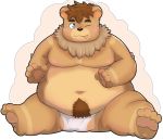  2018 absurd_res anthro balls belly blush brown_body brown_fur bulge clothing fur genitals hi_res humanoid_hands kemono kemonofluffy male mammal moobs navel nipples one_eye_closed overweight overweight_male sitting solo underwear ursid wink 