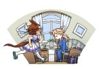  2girls animal_ears bag bamboo_memory_(umamusume) bed blonde_hair brown_hair clock gold_city_(umamusume) hamu_koutarou highres horse_ears horse_girl horse_tail long_hair multicolored_hair multiple_girls open_mouth school_bag sleepwear tail umamusume window 