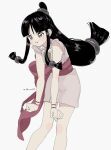  1girl ace_attorney bead_necklace beads black_eyes black_hair bracelet clenched_hands hair_beads hair_ornament highres japanese_clothes jewelry kimono long_hair low-tied_long_hair low-tied_sidelocks magatama magatama_necklace maya_fey multiple_bracelets necklace obi omen_hohoho pink_kimono pout puffy_cheeks red_sash ring_hair_ornament sash sidelocks signature sleeveless sleeveless_kimono solo topknot v-shaped_eyebrows white_background 