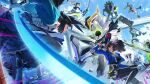  &gt;_&lt; 2boys 6+girls ^^^ absurdres agent_gulliver_(zenless_zone_zero) android animal_ears asaba_harumasa attack bangboo_(zenless_zone_zero) battle black_hair blue_skin cat_ears colored_skin electricity ethereal_(zenless_zone_zero) excited fisheye fox_ears gloves glowing glowing_weapon green_hair grey_hair gun highres holding holding_gun holding_sword holding_weapon horns hoshimi_miyabi ice jacket jane_doe_(zenless_zone_zero) kiguchi_hikaru long_hair long_sleeves looking_at_another midair motion_lines multicolored_hair multiple_boys multiple_girls necktie non-humanoid_robot open_clothes open_jacket open_mouth pants pantyhose pink_hair qingyi_(zenless_zone_zero) red_hair robot seth_lowell shirt shorts skirt smile soukaku_(zenless_zone_zero) sphere_hair_ornament sword tail three_section_staff tsukishiro_yanagi twintails two-tone_hair very_long_hair weapon zenless_zone_zero zhu_yuan 