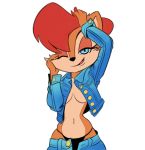  archie_comics bottomwear breasts chipmunk clothing female ground_squirrel jacket jeans looking_at_viewer mammal pants rodent sally_acorn saransaran sciurid smile solo sonic_the_hedgehog_(archie) sonic_the_hedgehog_(comics) sonic_the_hedgehog_(series) thong topwear underwear 