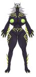 2025 absurd_res anthro areola big_breasts biped black_body breasts claws eel female fin fish genitals hair hi_res kissxmaker looking_at_viewer marine markings nipples non-mammal_breasts non-mammal_nipples nude simple_background solo standing thick_thighs toe_claws vulva wide_hips