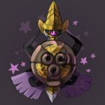  2018 aegislash commentary creature english_commentary full_body gen_6_pokemon grey_background highres its-goon no_humans pokemon pokemon_(creature) purple_eyes shield signature simple_background single_eye solo star 