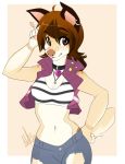  2020 5_fingers anthro brown_eyes brown_hair canid canine canis digital_media_(artwork) domestic_dog eyebrows eyelashes female fingers hair mammal midriff navel smile solo wolflady 