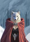  absurd_res anthro arctic_fox blind bracelet breasts canid canine cape cataracts cleavage cloak clothed clothing ear_piercing ear_ring female fox fur halo hi_res jewelry mammal neck_tuft nibhaaz piercing ring solo tuft whiskers white_body white_fur 