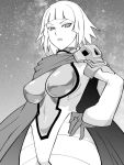 1girl bodysuit breasts character_request closed_mouth commentary_request copyright_request gloves looking_at_viewer monochrome short_hair solo space ueyama_michirou 