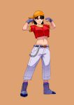  1girl absurdres bandana black_eyes black_hair breasts cirenk closed_mouth dragon_ball dragon_ball_gt gloves highres looking_at_viewer older pan_(dragon_ball) short_hair simple_background smile solo traditional_media watercolor_(medium) 