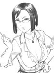  1girl breasts character_request cleavage commentary_request large_breasts monochrome short_hair simple_background solo tari_tari ueyama_michirou white_background 